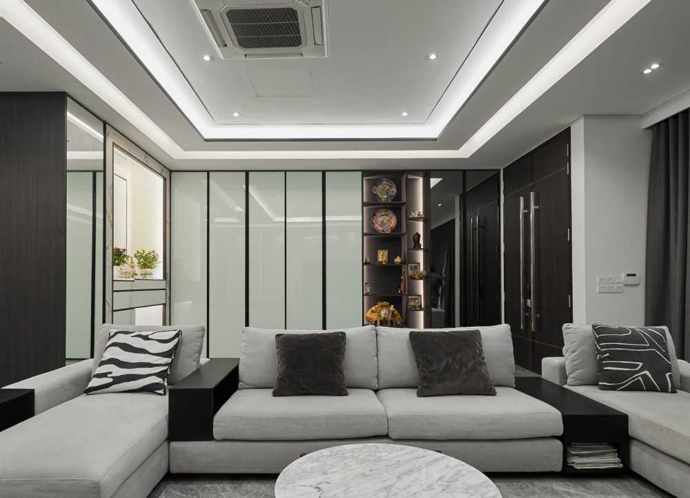 Modern Living Room with Mirror and Paintings