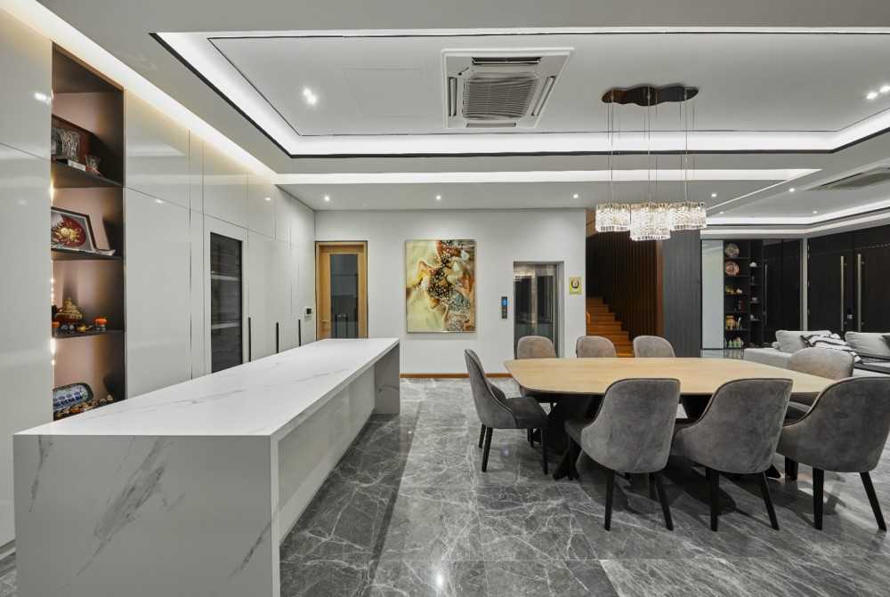 Modern Dining Room with Dining Chairs and Storage Cabinets