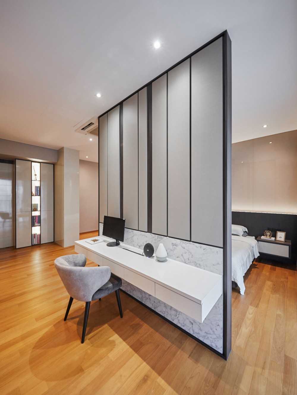 Modern Bedroom with Desk and Storage Cabinets