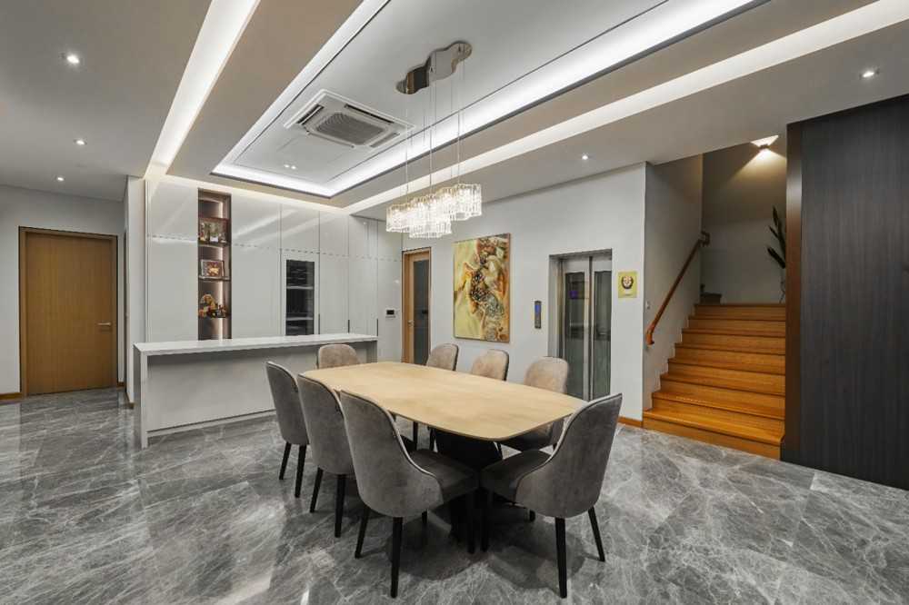 Modern Dining Room with Dining Table and Storage Cabinets