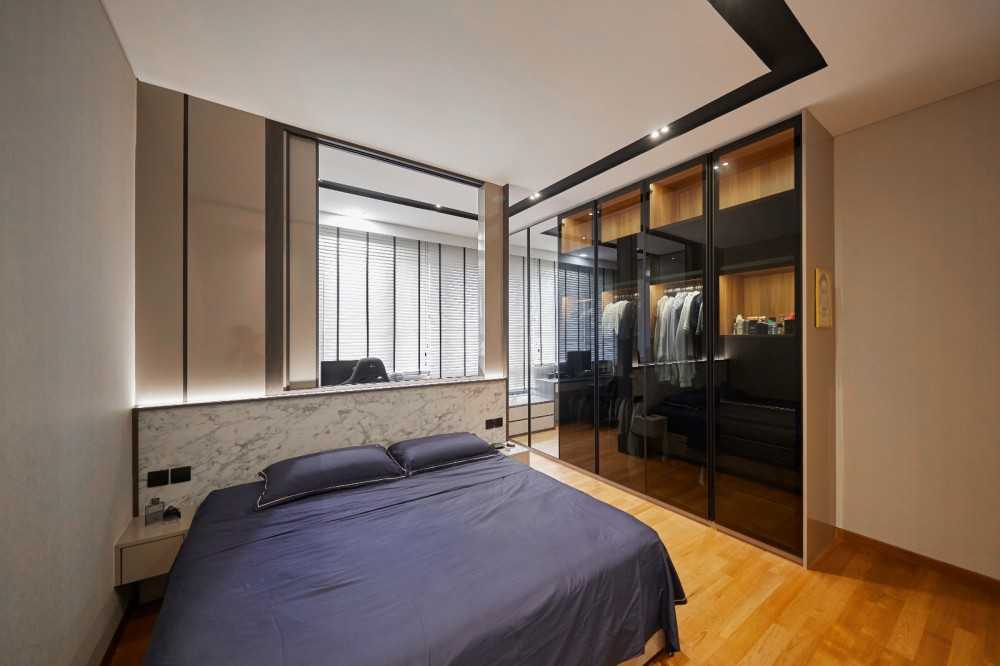 Modern Bedroom with Wardrobe and Bedside Table