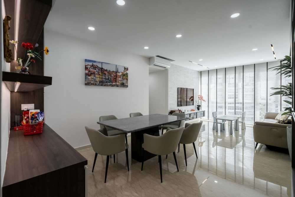 Contemporary Dining Room with Drop Light and Dining Table
