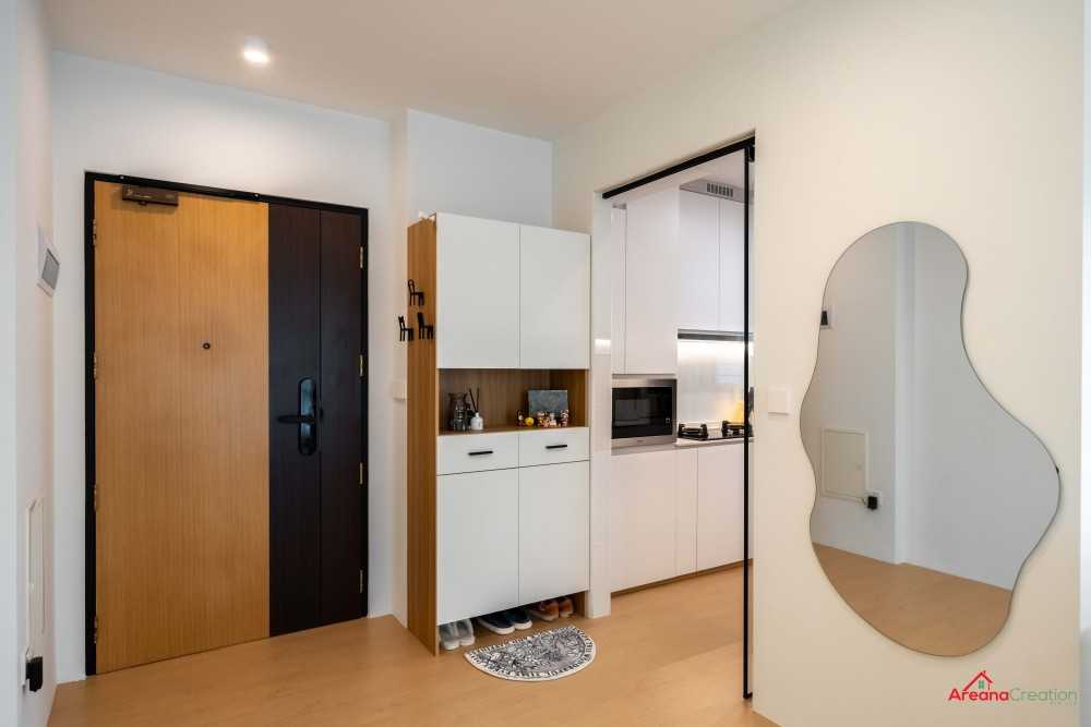 Contemporary Entryway with Mirror and Seating Bench