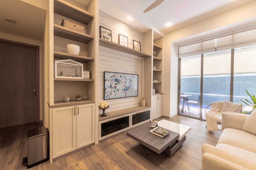 Country Living Room with TV Console and Sofa