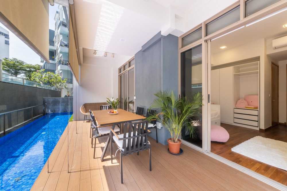 Country Balcony with Outdoor Table and Outdoor Chairs
