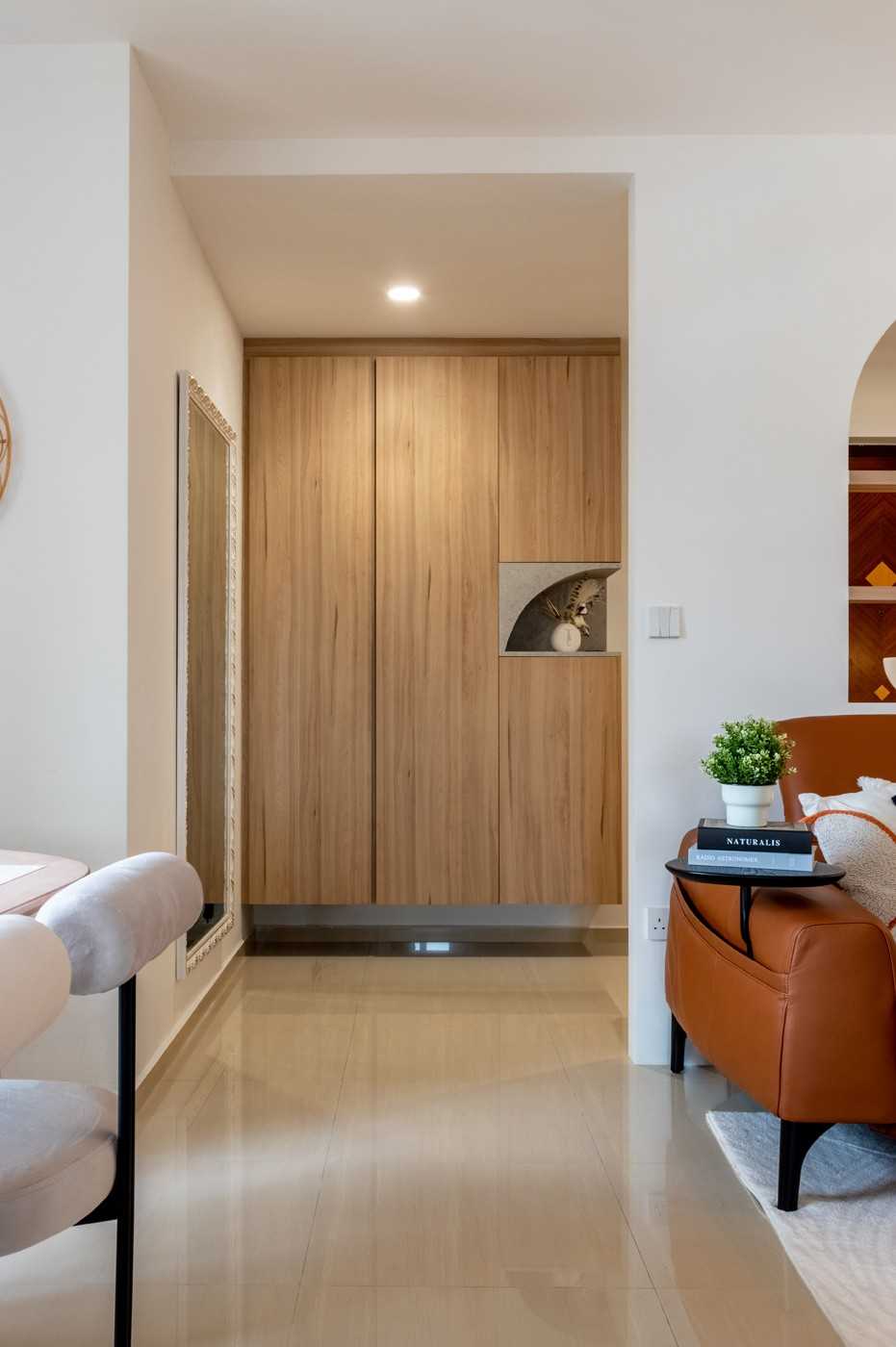 Scandinavian Entryway with Mirror and Downlights