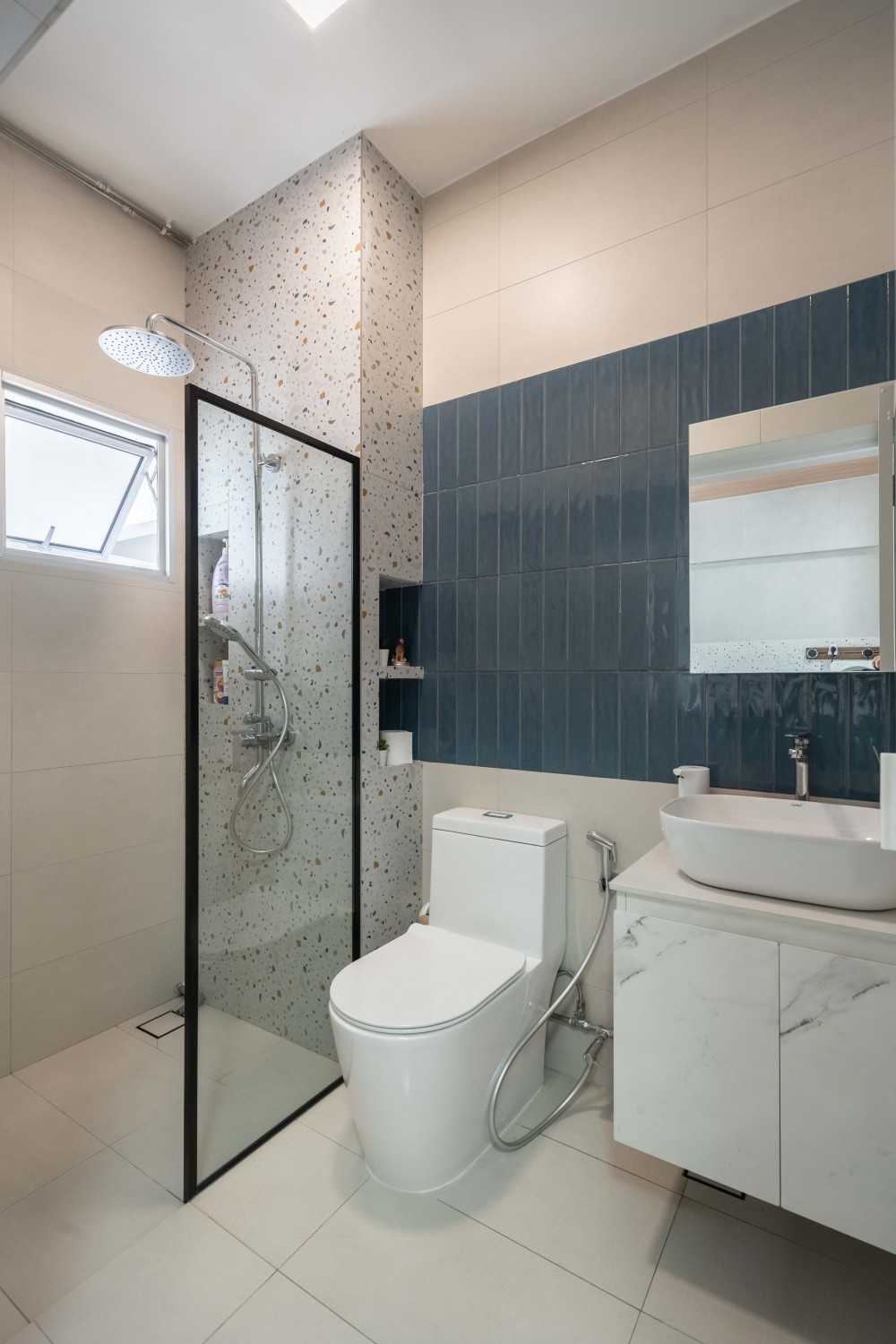 Contemporary Bathroom with Wood Flooring and Bathroom Sinks