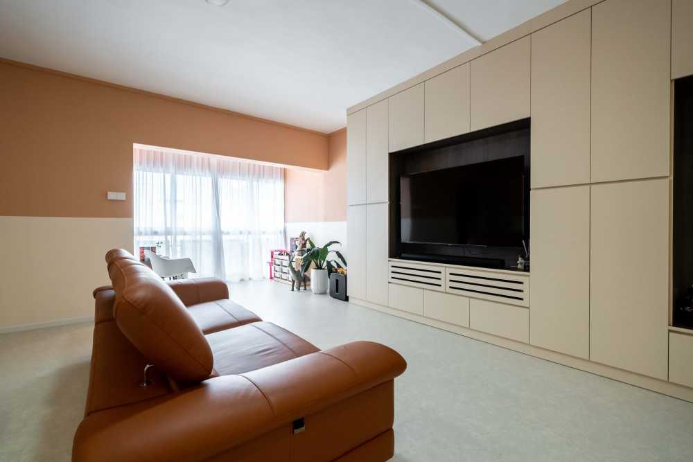 Contemporary Living Room with TV Console and Feature Wall