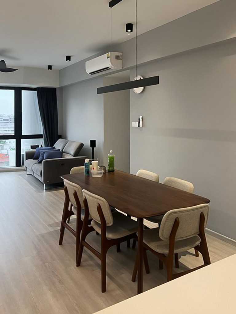 Scandinavian Dining Room with Window Grille and Dining Table