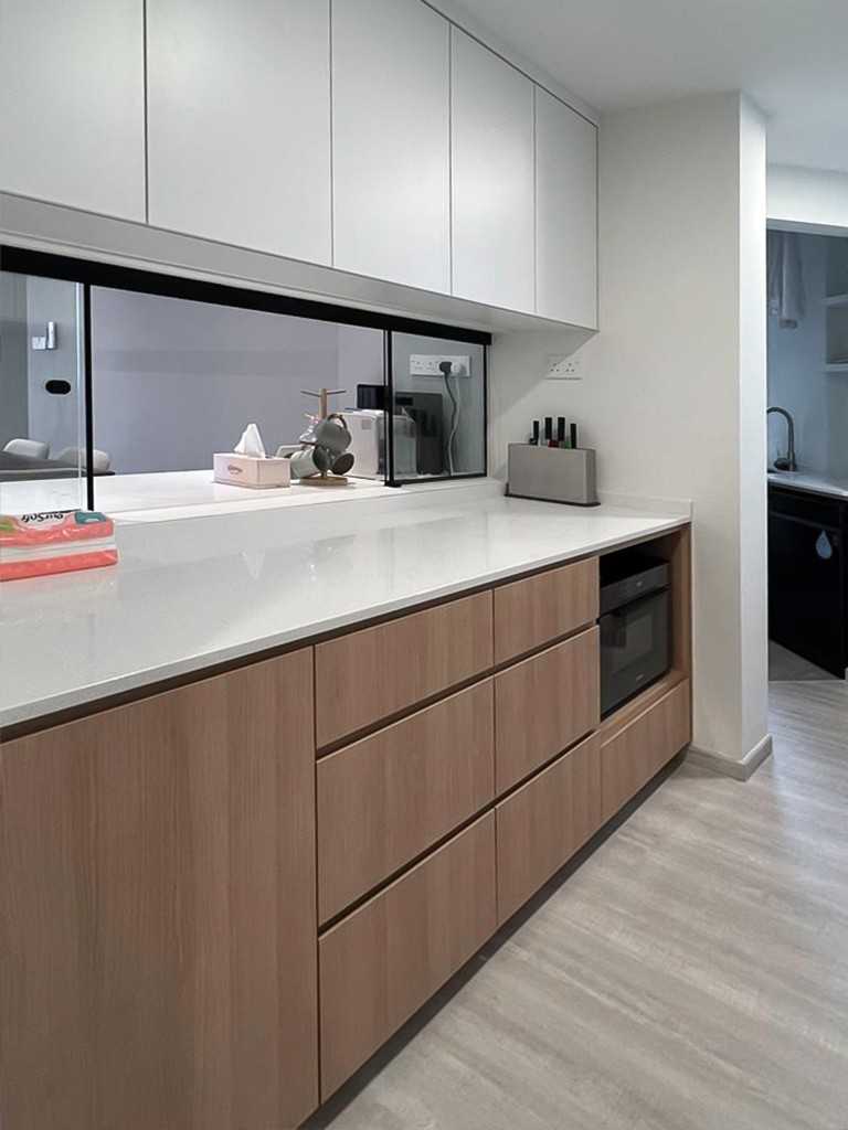 Scandinavian Kitchen with Kitchen Window and Storage Cabinets