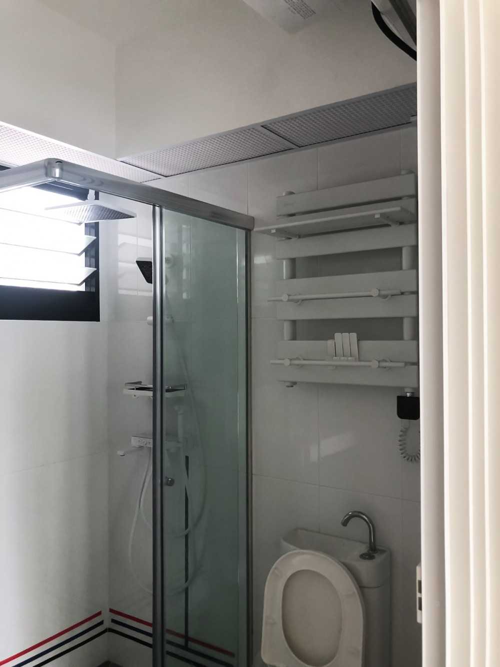 Scandinavian Bathroom with Shower Screen and Window Grille