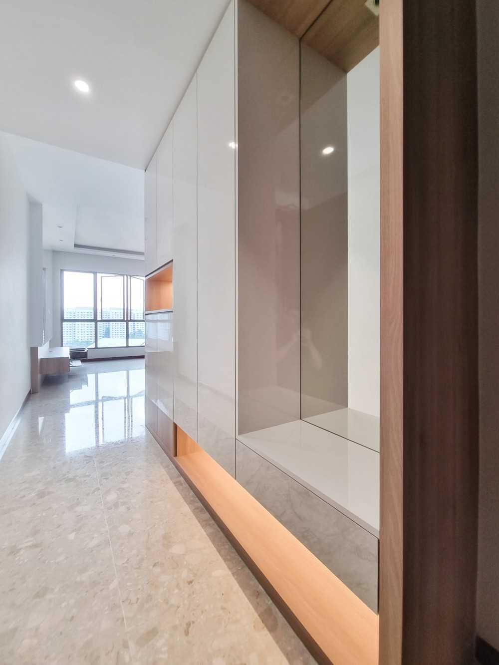Scandinavian Foyer with Mirror and Storage Cabinets