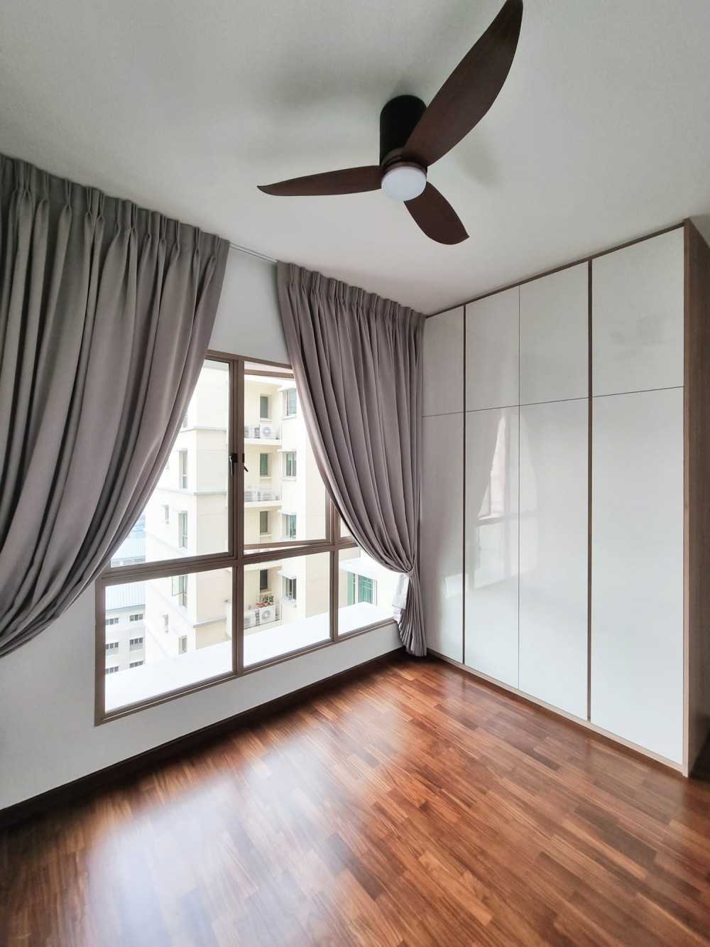 Scandinavian Bedroom with Wardrobe and Window Grille