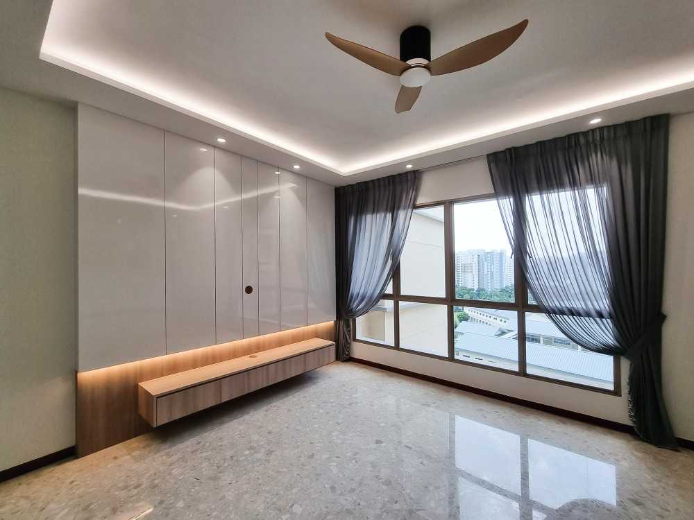 Scandinavian Living Room with TV Console and Feature Wall
