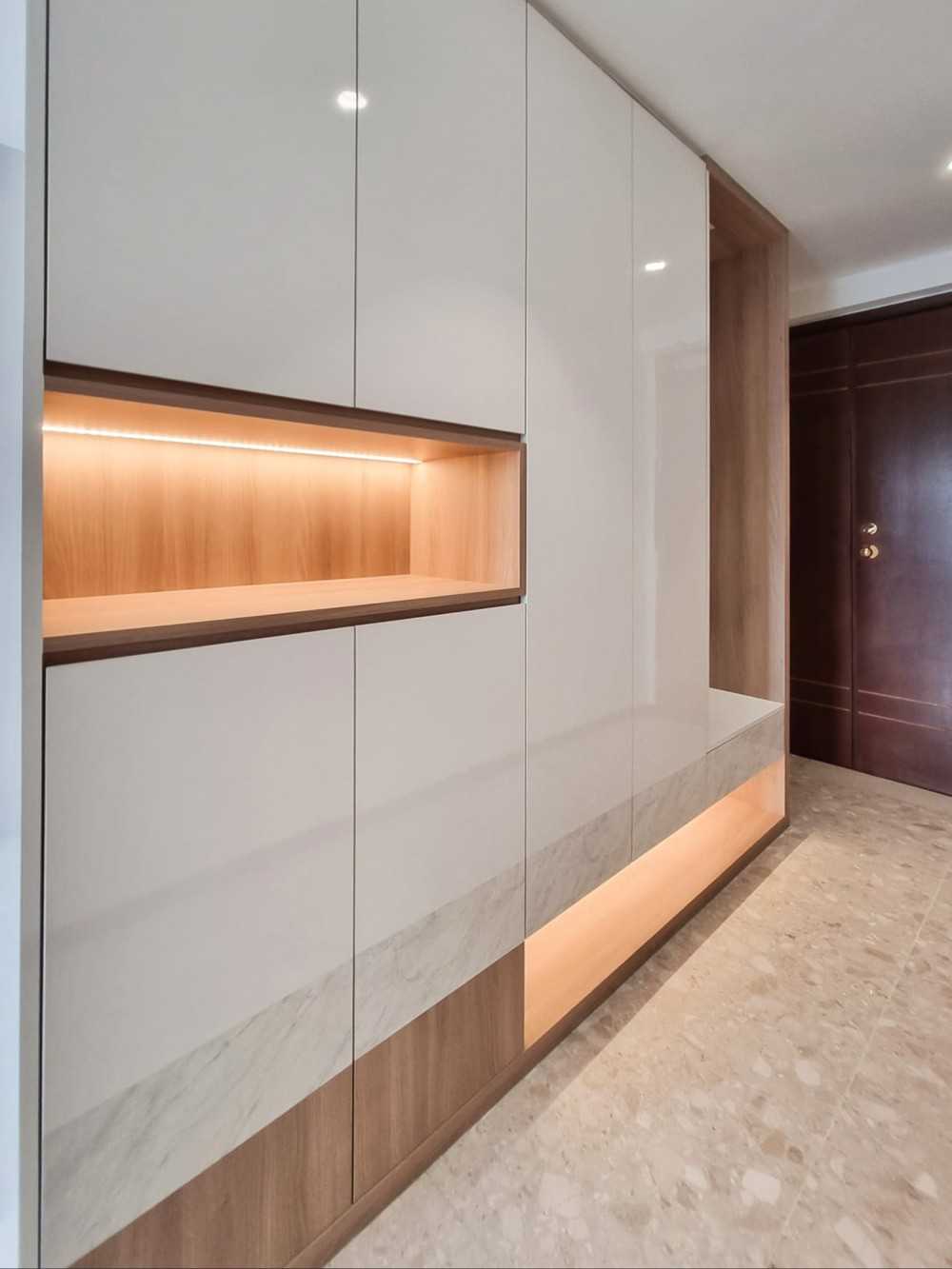 Scandinavian Foyer with Storage Cabinets and Display Cabinets