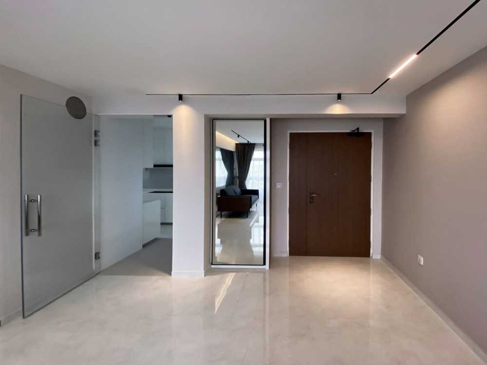 Scandinavian Foyer with Mirror and Paintings