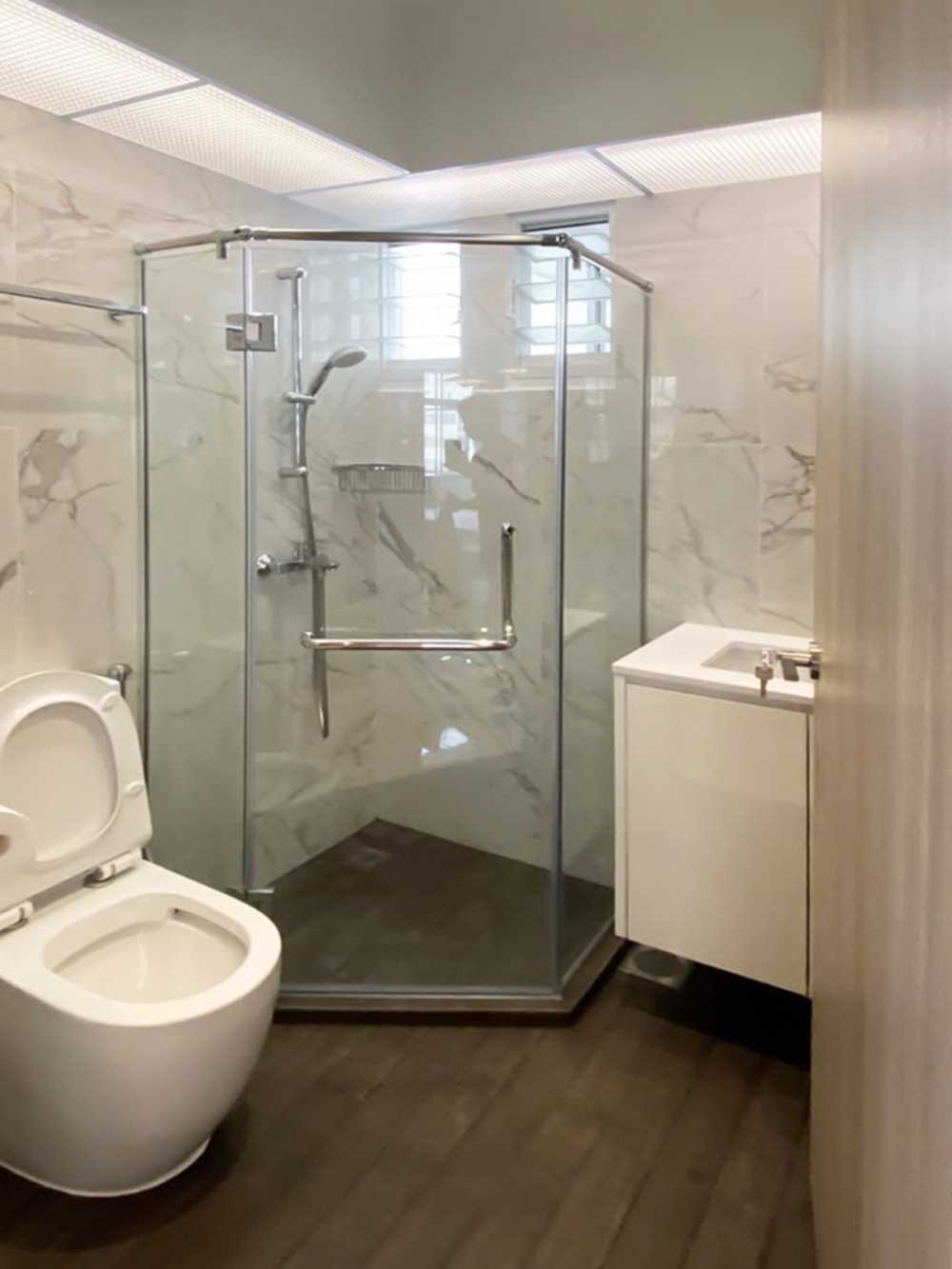 Scandinavian Bathroom with Shower Screen and Bathroom Storage