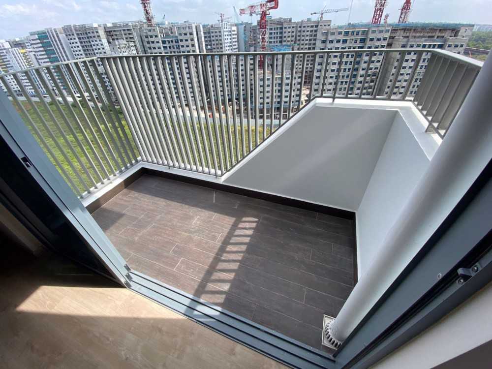 Scandinavian Balcony with Glass Door and Flooring