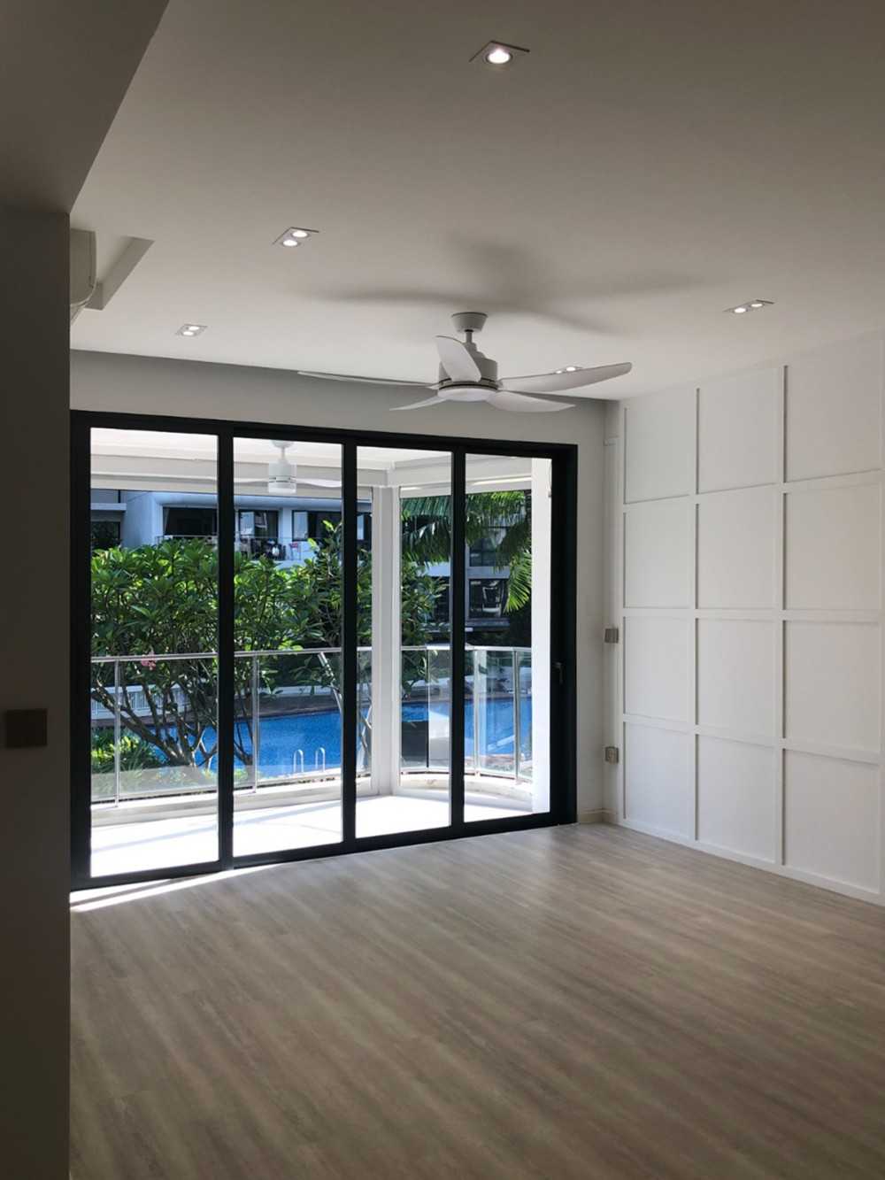 Scandinavian Living Room with Feature Wall and Glass Door