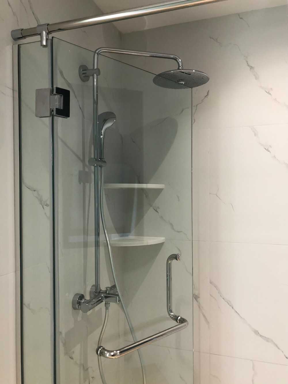 Scandinavian Bathroom with Feature Wall and Shower Screen