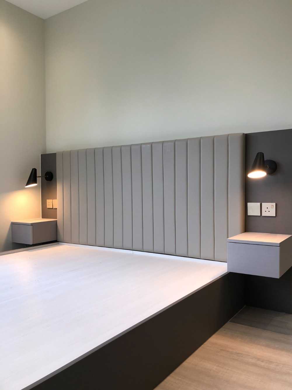 Scandinavian Bedroom with Bedside Table and Paintings