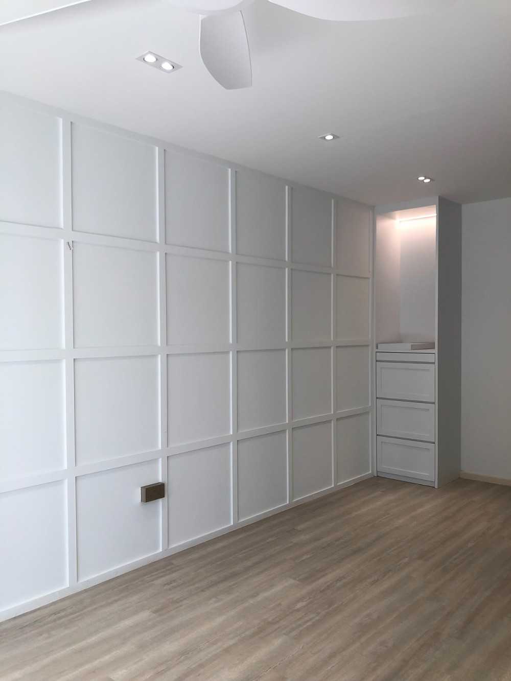 Scandinavian Living Room with Feature Wall and Storage Cabinets