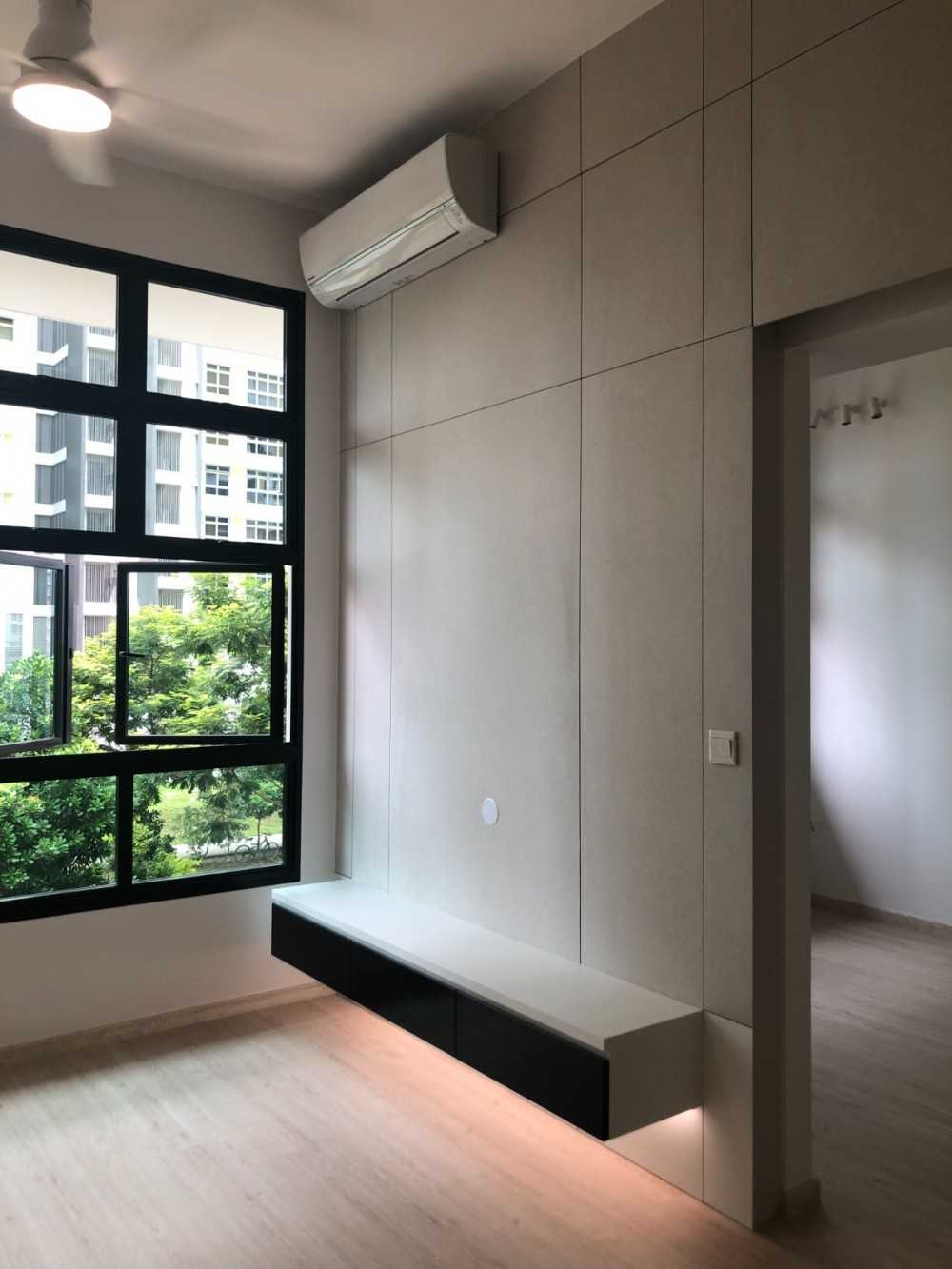 Scandinavian Living Room with TV Console and Feature Wall
