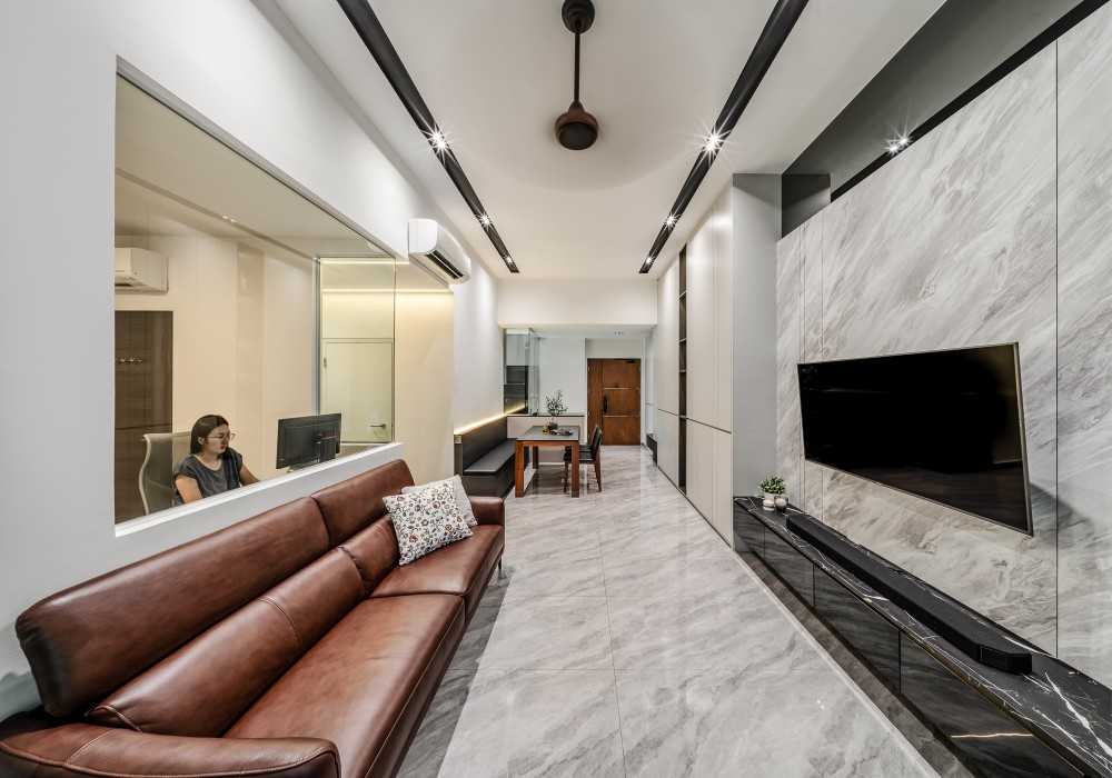 Contemporary Living Room with TV Console and Sofa