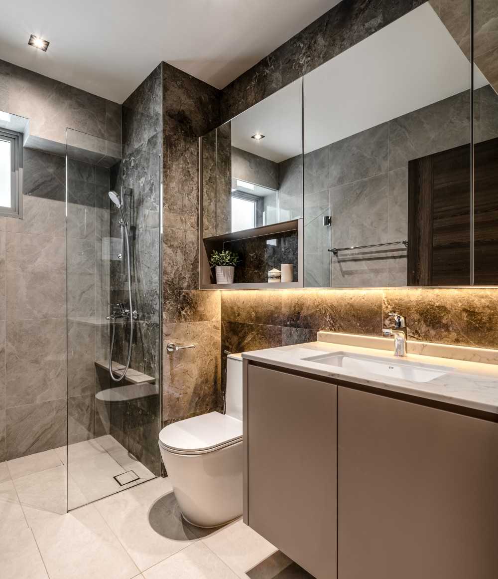 Contemporary Bathroom with Countertop and Mirror