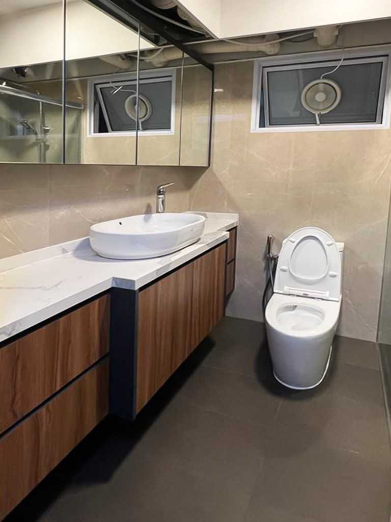 Scandinavian Bathroom with Mirror and Storage Cabinets