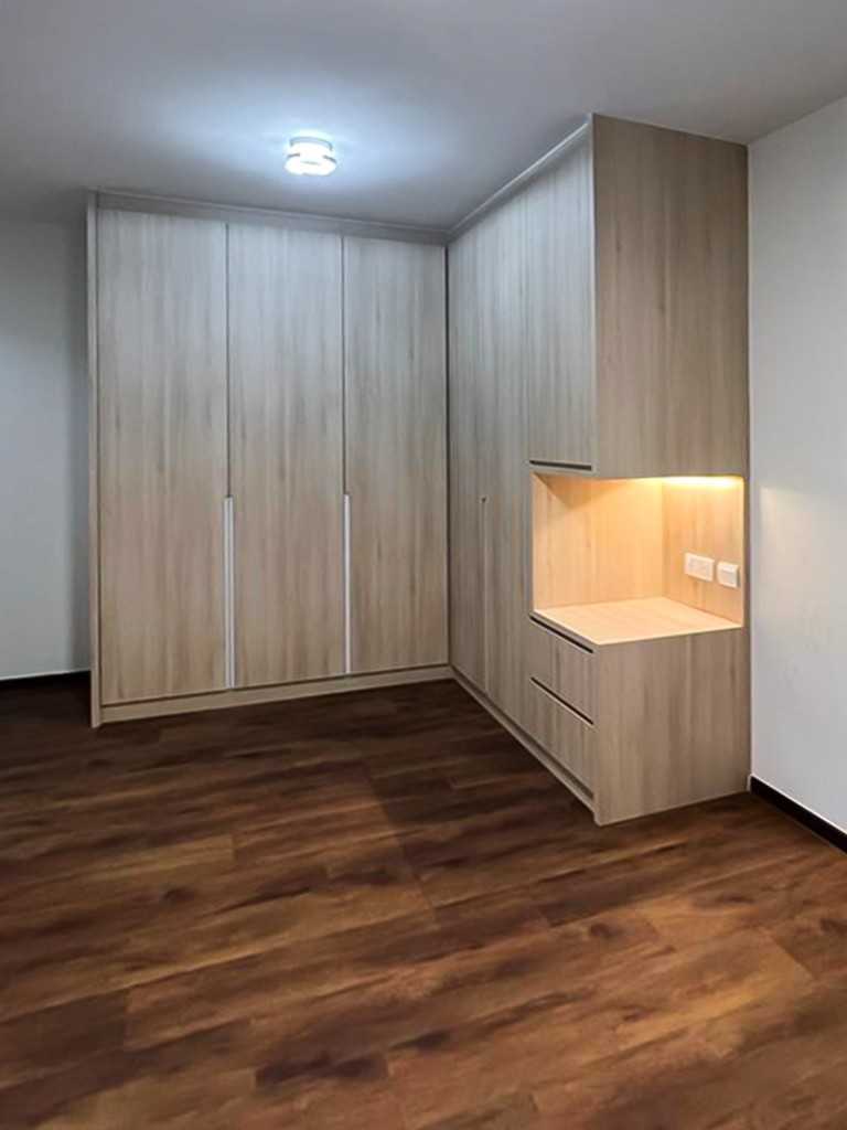 Scandinavian Bedroom with Wardrobe and Bedside Table