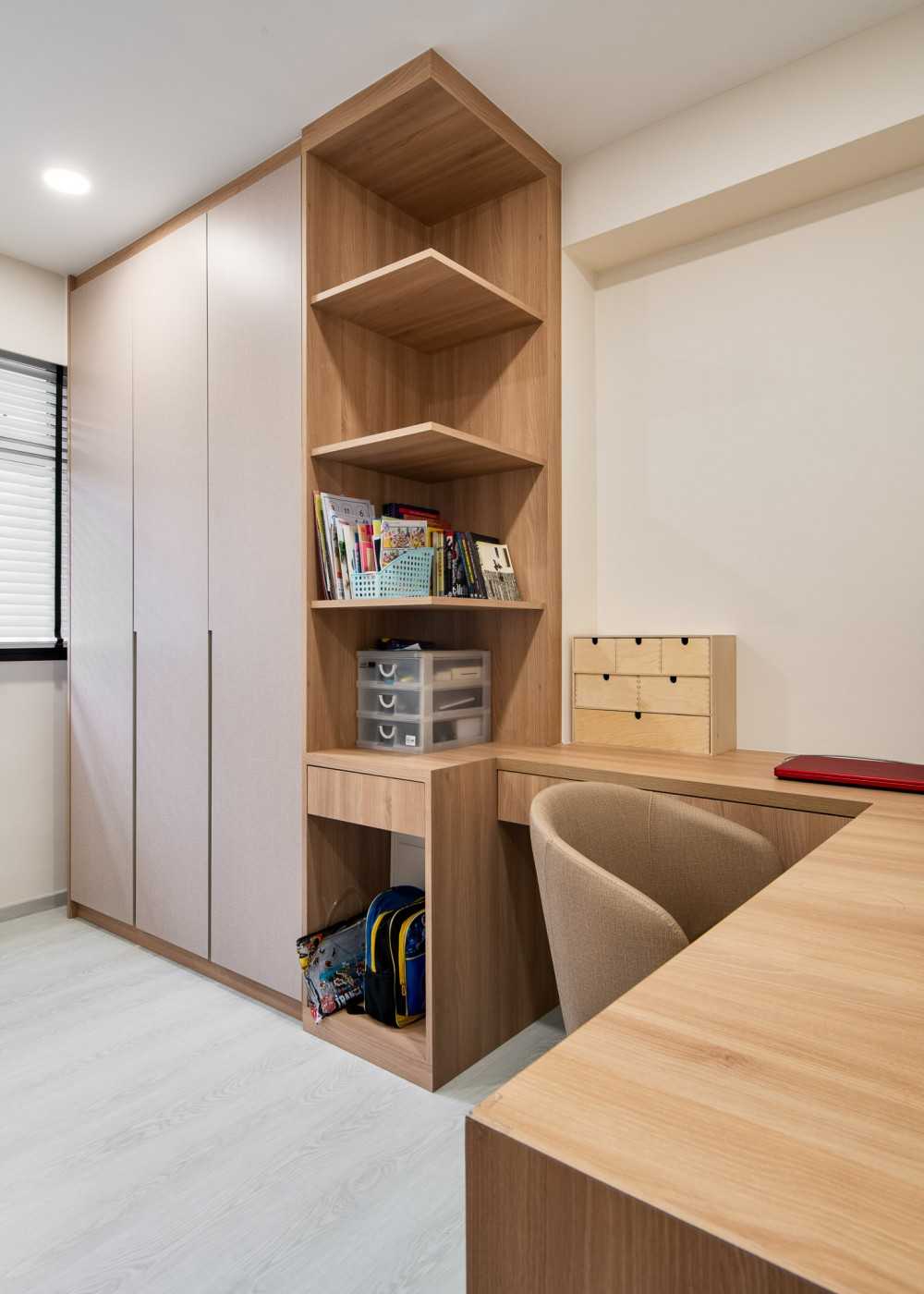 Scandinavian Study with Bookshelf and Storage Cabinets