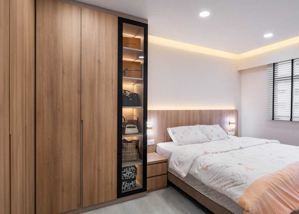 Scandinavian Bedroom with Platform Bed and Vinyl Flooring