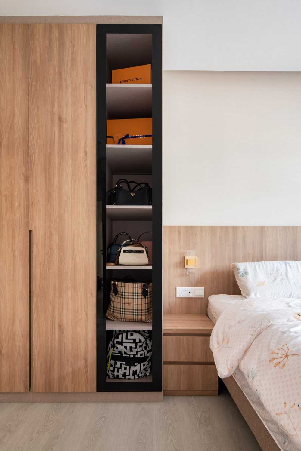 Scandinavian Bedroom with Platform Bed and Vinyl Flooring