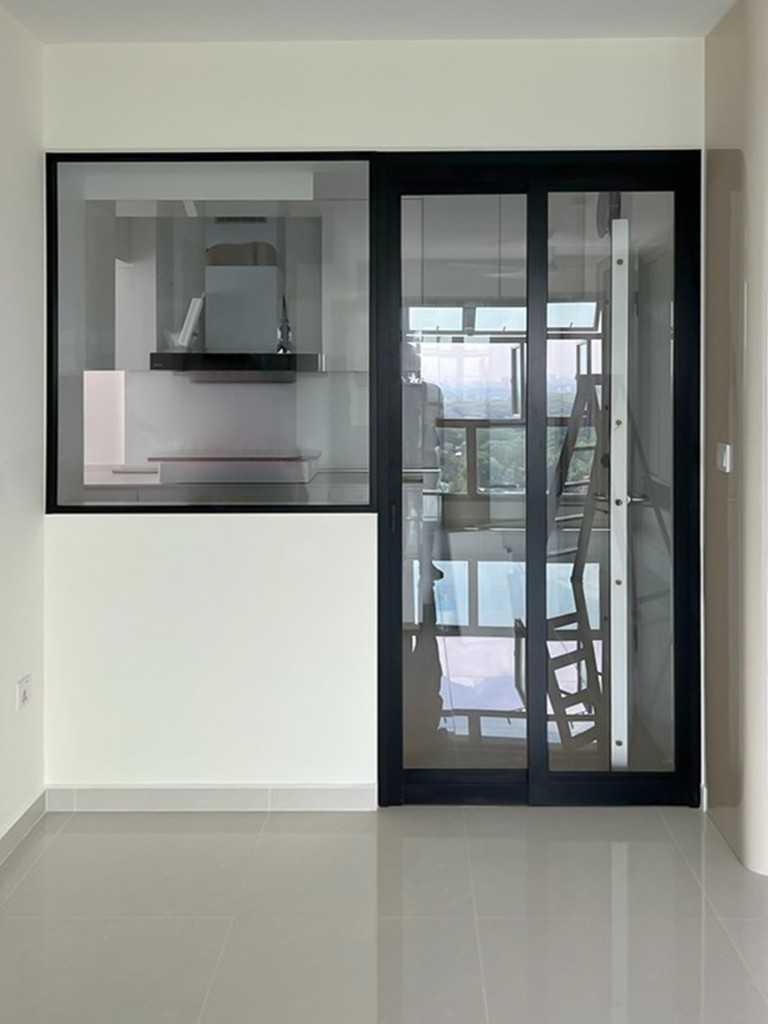 Scandinavian Kitchen with Kitchen Window and Glass Door