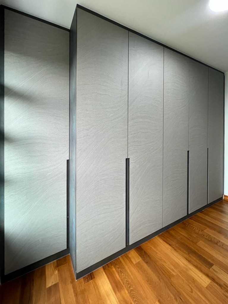Scandinavian Bedroom with Wardrobe and Paintings