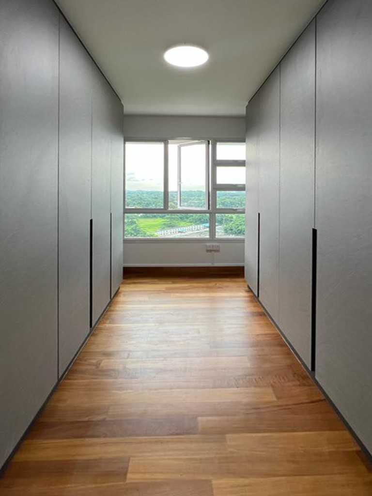 Scandinavian Bedroom with Wardrobe and Window Grille