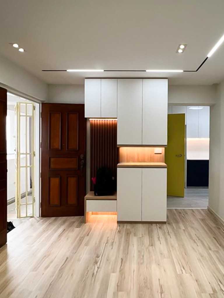 Scandinavian Foyer with Display Cabinets and Shoe Cabinets