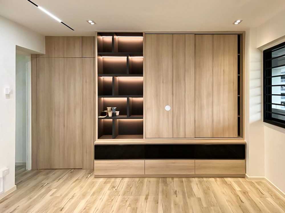 Scandinavian Living Room with TV Console and Window Grille