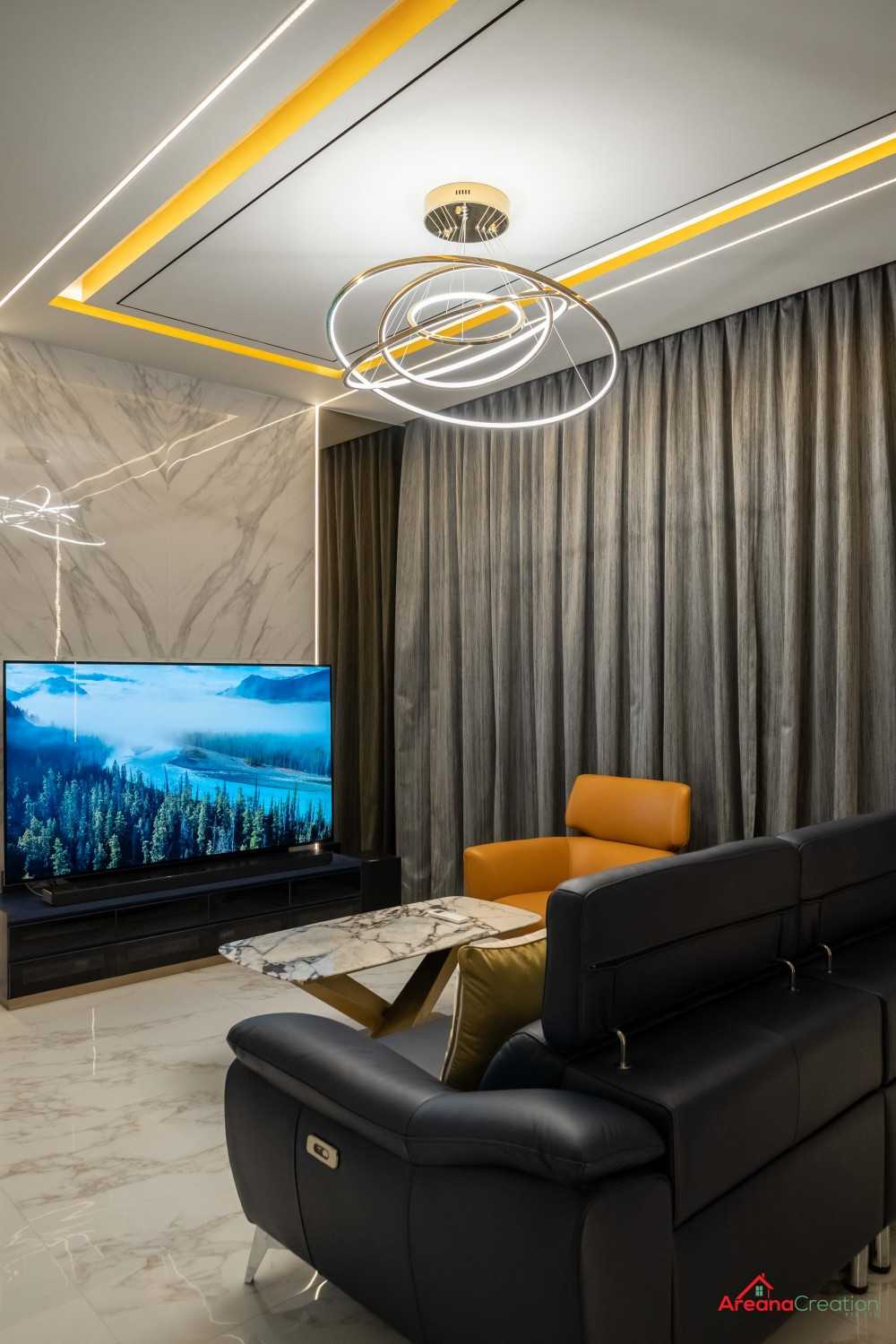Modern Living Room with TV Console and Ceiling Light