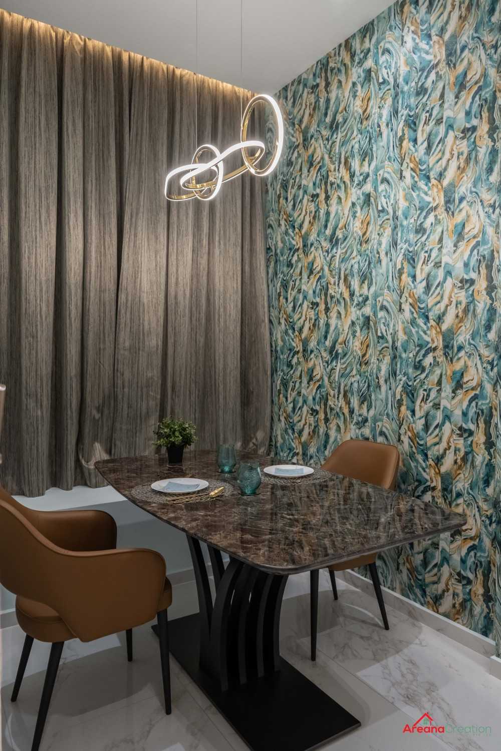 Modern Dining Room with Drop Light and Dining Table