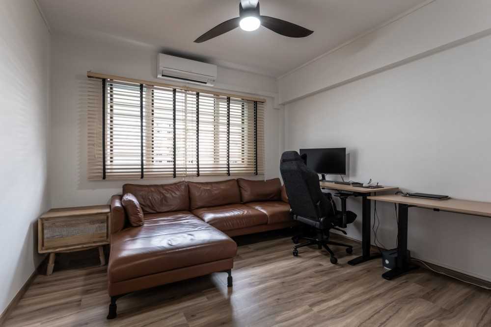 Scandinavian Home Office with Bookshelf and Desk