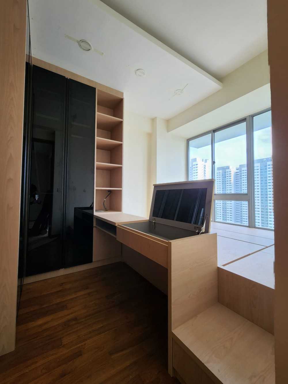 Modern Bedroom with Bookshelf and Platform Bed