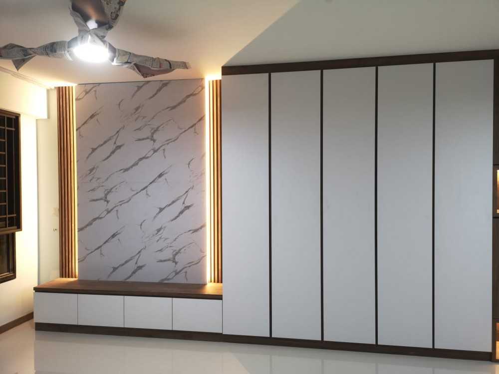 Contemporary Living Room with TV Console and Feature Wall