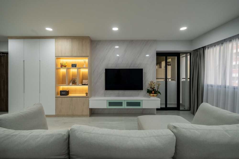 Contemporary Living Room with Ceiling Light and Sofa