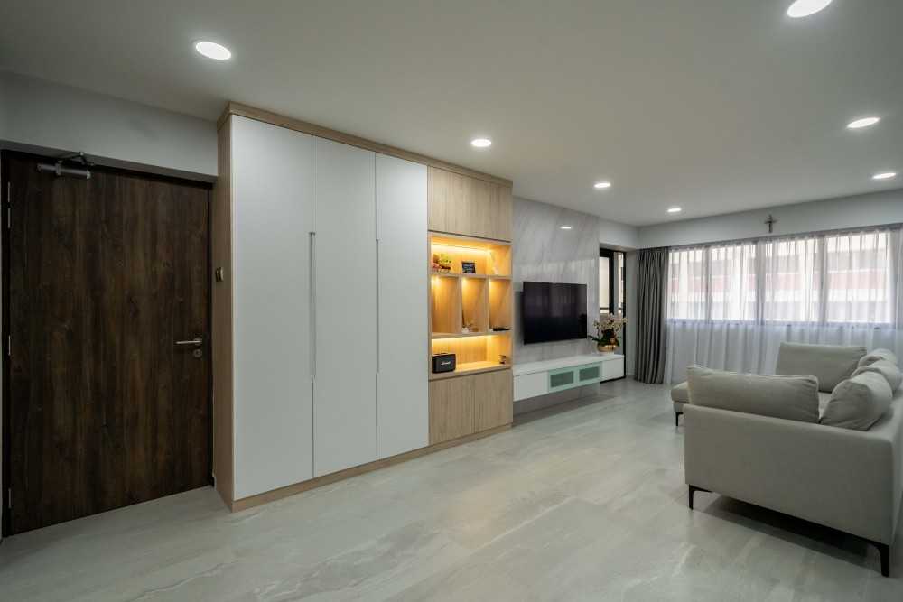 Contemporary Living Room with TV Console and Feature Wall