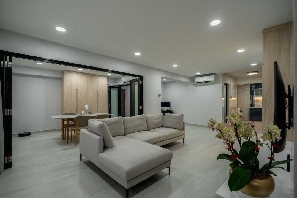 Contemporary Living Room with TV Console and Sofa