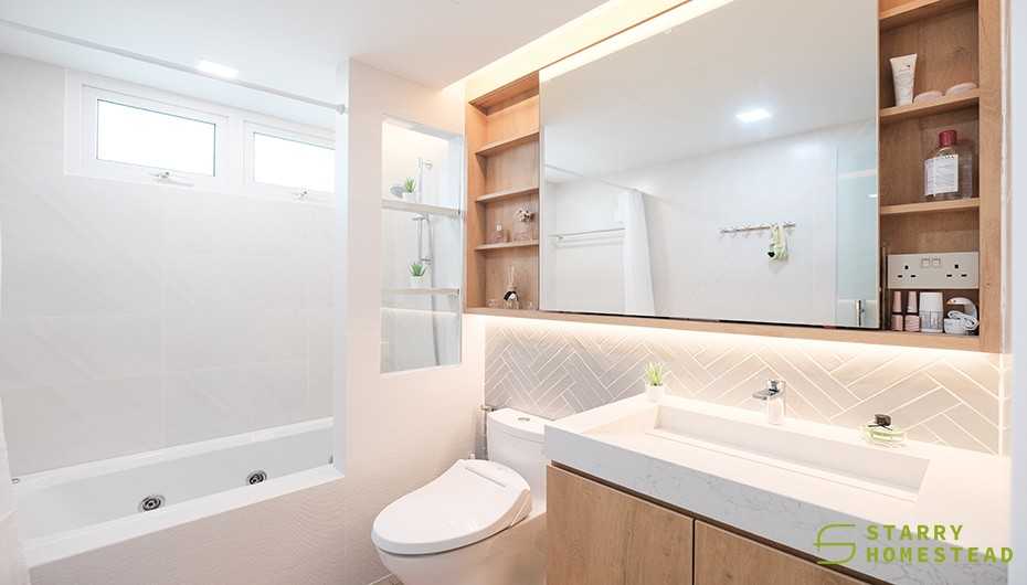 Modern Bathroom with Vanity Counter and Display Cabinets