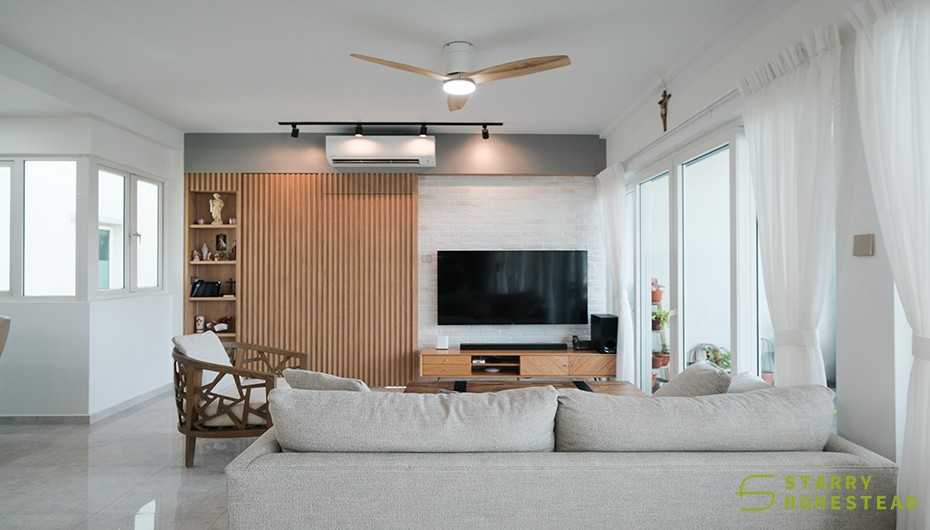Modern Living Room with Ceiling Light and Display Cabinets