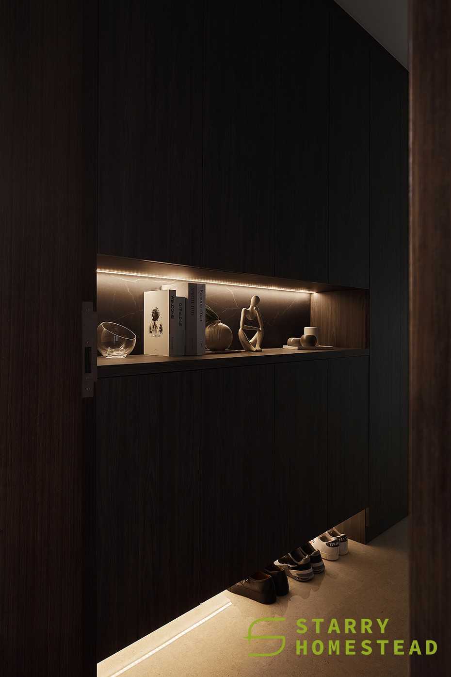 Modern Hallway with Shoe Cabinets and Lighting